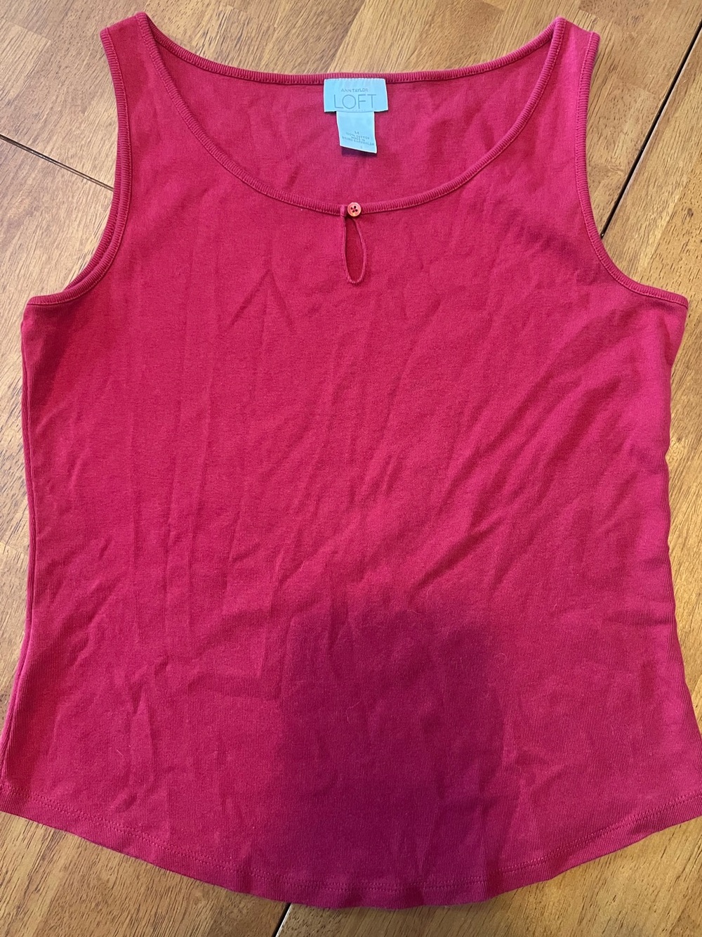 LOFT Red Scoop Neck Tank with Button Detail